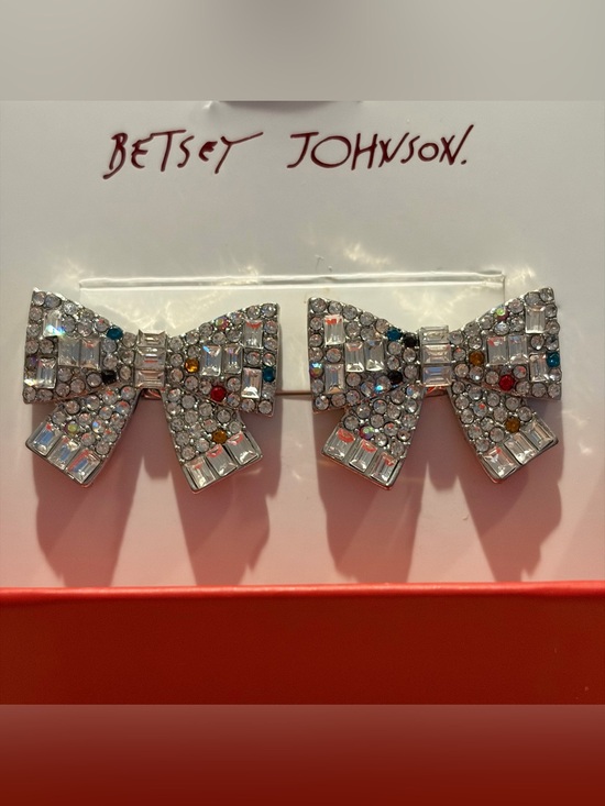 Betsey Johnson Jewelry - Betsey Johnson Silver Bow Earrings with Multicolor Stone Accents
